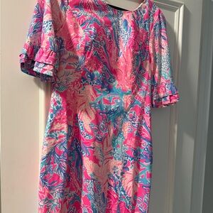 Lilly Pulitzer Pink and Blue Floral Fiesta Stretch Dress